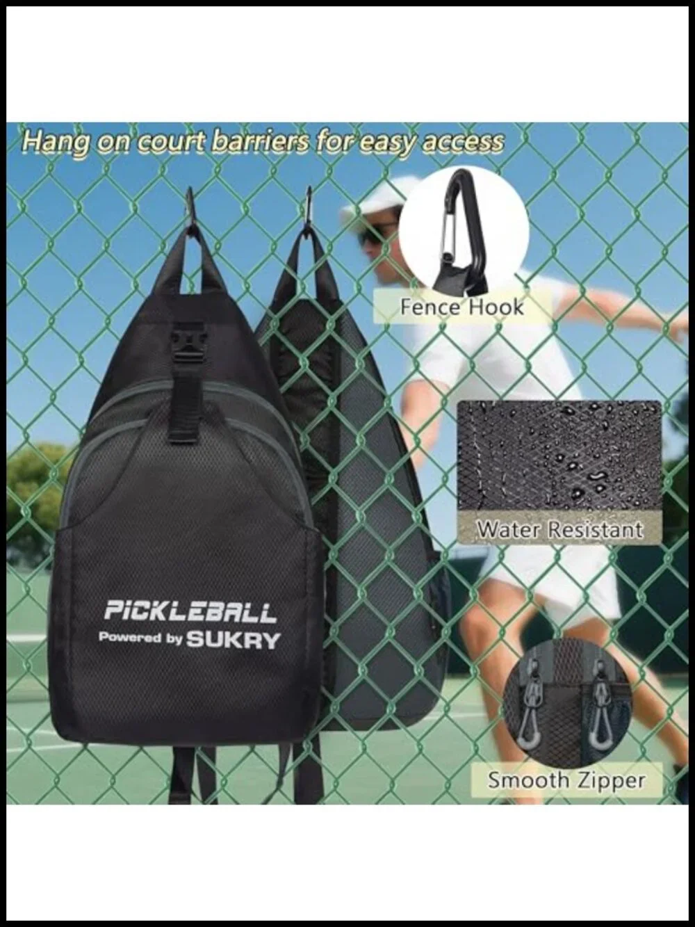 Lightweight Pickleball Sling Backpack with Multi-Pocket Crossbody Gym Travel Bag